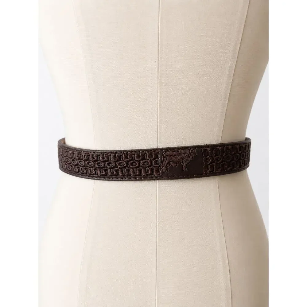 Vintage Brown Leather Embroidered Buffalo Western Belt Size 26 Boho
